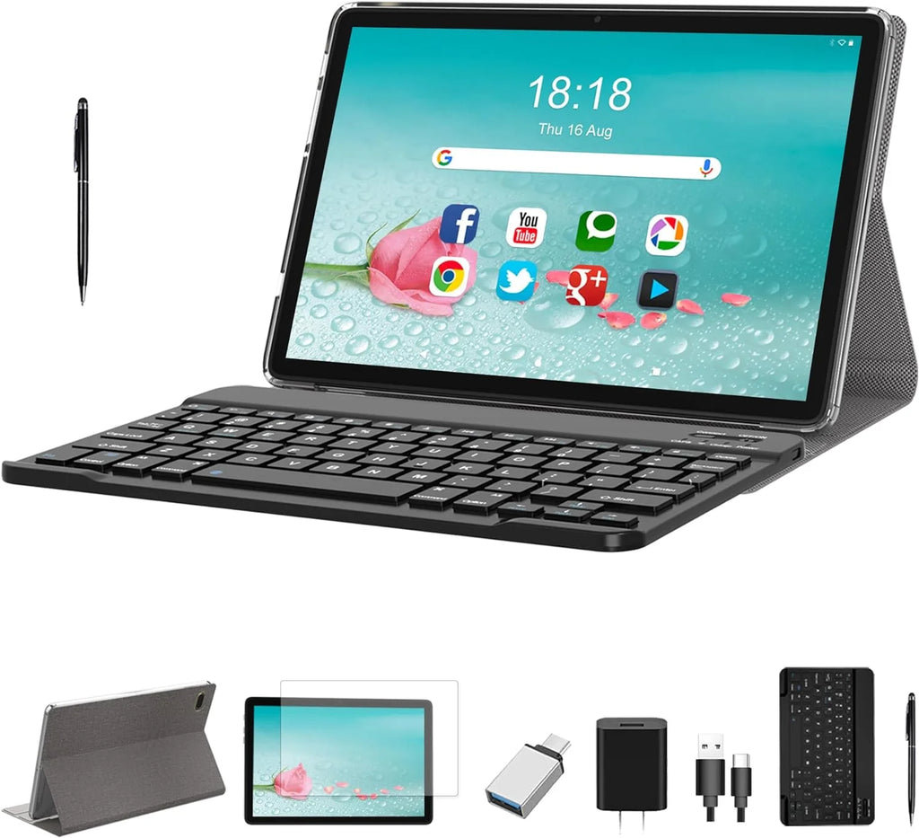 2024 Newest 2 in 1 Tablet, 10 Inch Tablet, 128GB Storage, 1TB Expand, Octa Core Android Tablet, Dual Camera 13MP, 2.4G/5G WIFI Tabelt, IPS FHD, with Stylus, Keyboard, Case, BT5.0, 7000Mah Battery, GPS