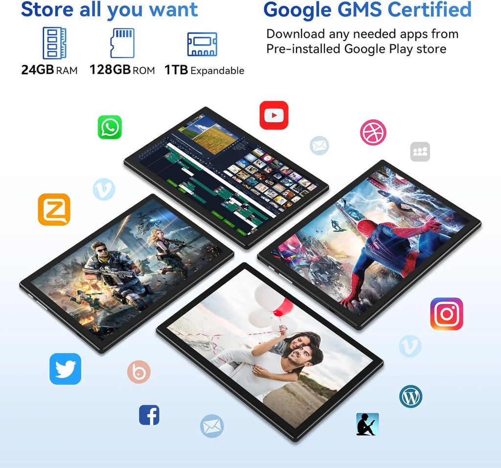 Tablet Android 14 Tablet,128Gb ROM+24GB RAM (8+16Virtual)+1Tb TF Expand,10 Inch Android Tablet with Keyboard,5G Wifi Tablet,Octa-Core Processor,13Mp+8Mp Camera,Bluetooth,Gps,Fhd Display,2 in 1 Tablet