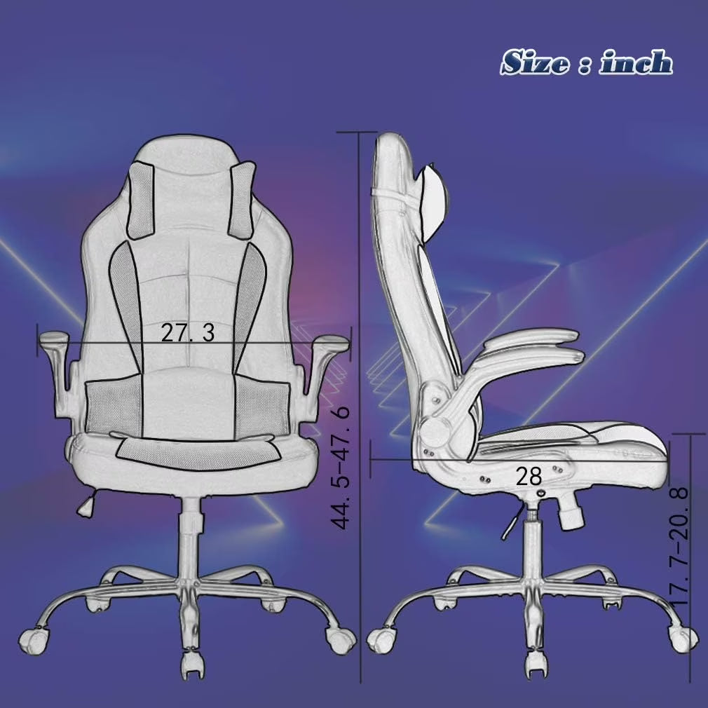 PU Leather Gaming Office Chair , Massage & Lumbar Support Desk Chair for Adults, White