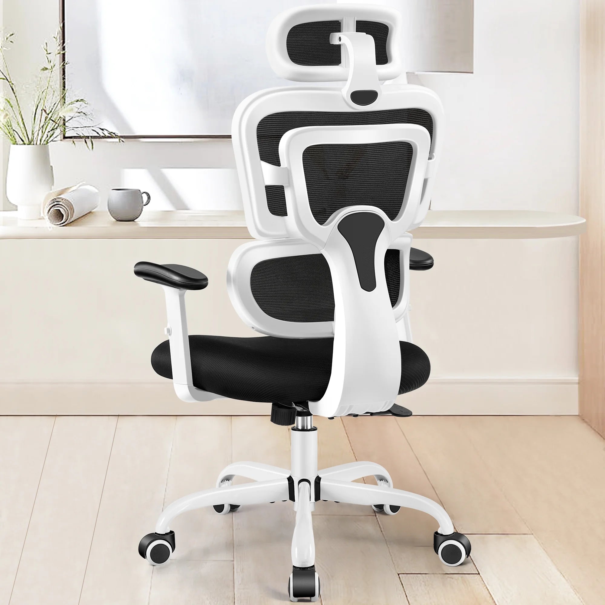 Ergonomic Office Chair, High Back Desk Chair, Breathable Mesh Computer Chair with Lumbar Support, Comfy Foam Cushion Home Office Chair, 300Lbs, White