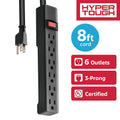 6-Outlet Indoor Power Strip with 8 Ft Extension Cord, ETL Certified, Black