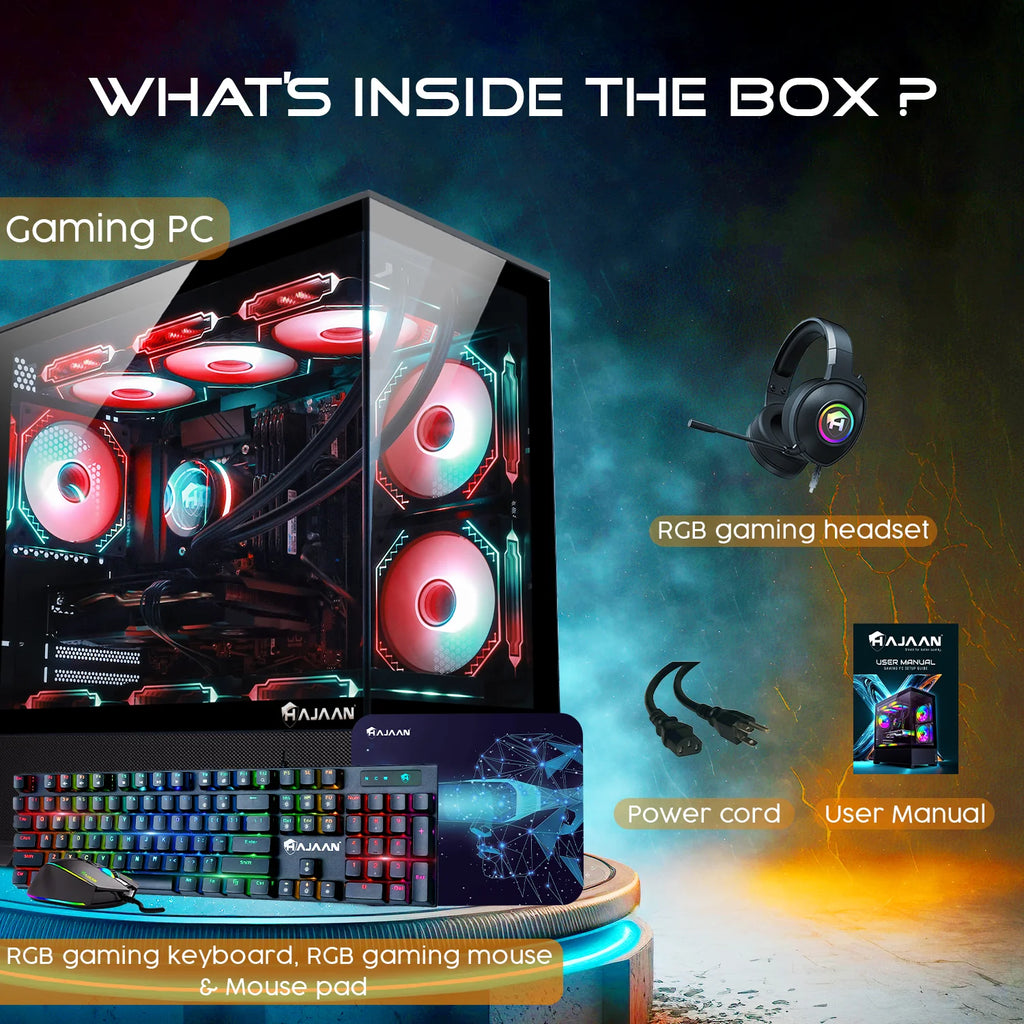 HAJAAN Superx Liquid Cooled Gaming PC Tower Desktop - MSI 27-Inch Curved Gaming Monitor Combo - 32GB DDR4 RAM - 1TB Nvme SSD - Wifi 6 - Bluetooth - Windows 11 Pro