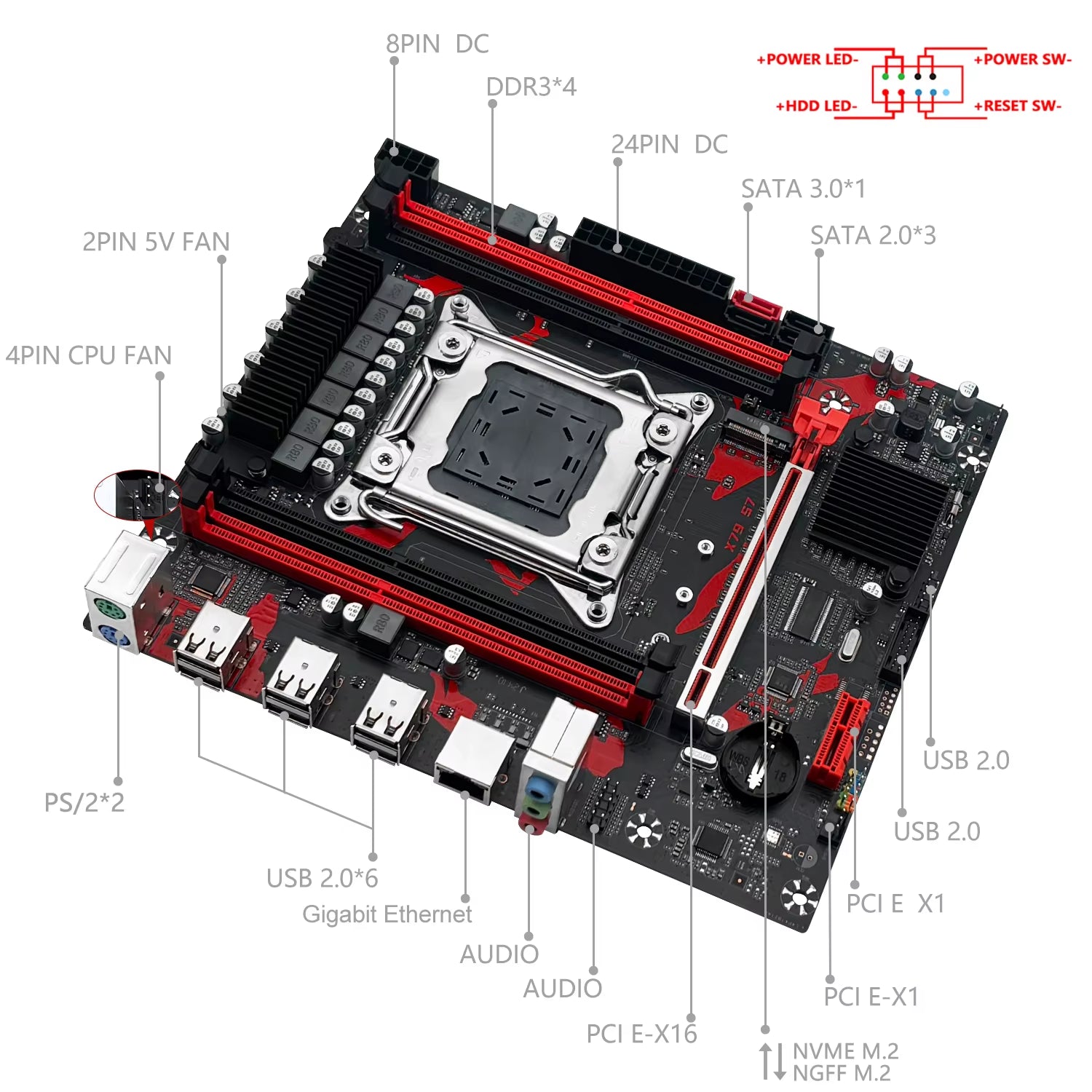 X79 S7 Motherboard Combo Optional LGA 2011 Intel Xeon E5 2650 V2 CPU or DDR3 1*16GB RAM Kit Set Support NVME M.2 Slot
