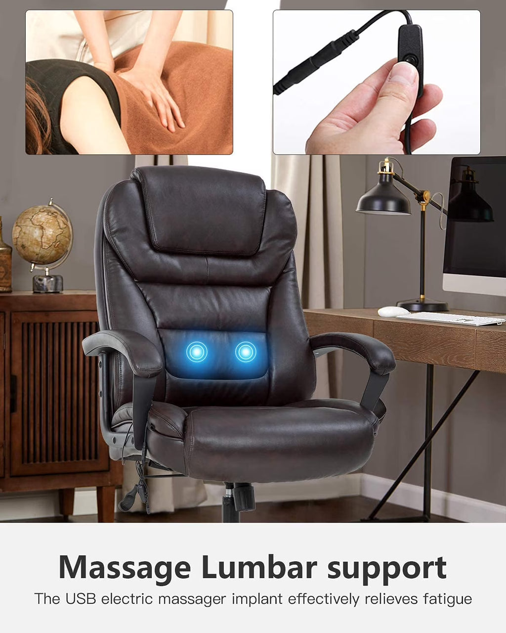 Big and Tall Office Chair, Lumbar Support, Rolling Swivel for Men, Women(Brown)