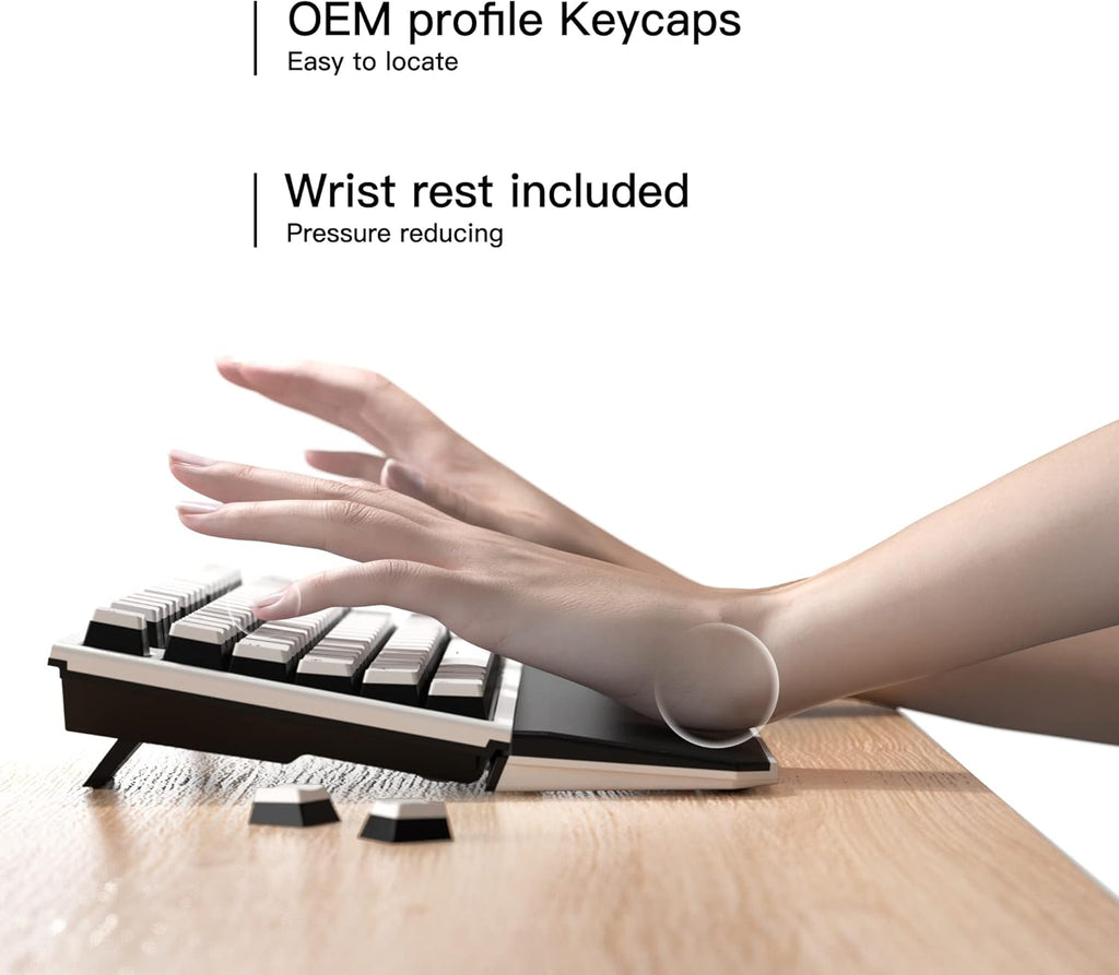 X5 Wireless Mechanical Keyboard with Kaihl Box Switch-Rose Red, Panda Computer Keyboard for Gaming, Typing, Ergonomic 108-Key Typewriter Keyboard with Wrist Rest