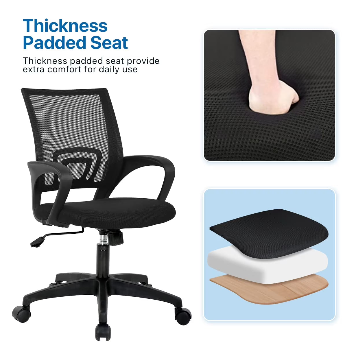 Mesh Office Chair Set of 3, Mid-Back Home Office Chair Adjustable Ergonomic Desk Chair (3 Pack， Black）