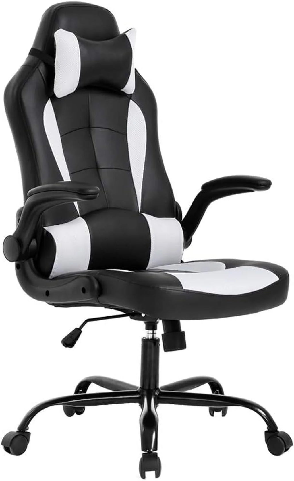 PU Leather Gaming Office Chair , Massage & Lumbar Support Desk Chair for Adults, White