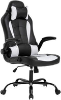 PU Leather Gaming Office Chair , Massage & Lumbar Support Desk Chair for Adults, White