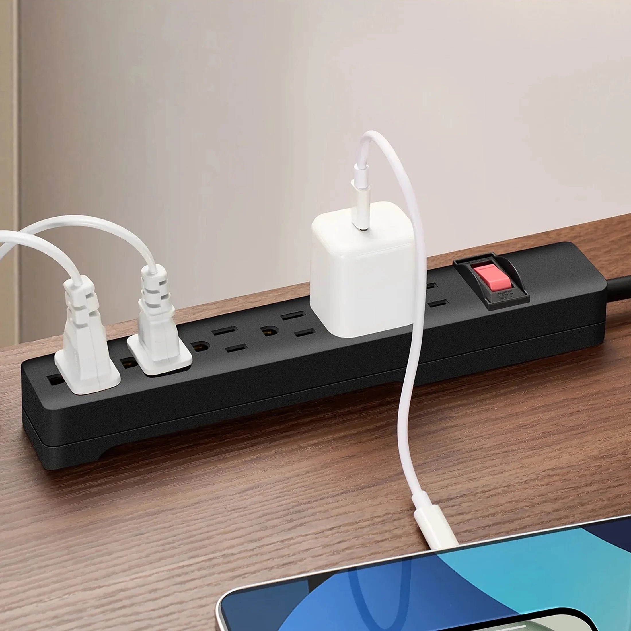 6-Outlet Indoor Power Strip with 8 Ft Extension Cord, ETL Certified, Black
