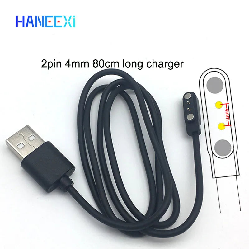 High Quality Magnet Charger Data Cable for T03 L15 L16 W26 Smart Watch Smartband 2Pin 4Mm Black 80Cm Power Chargers