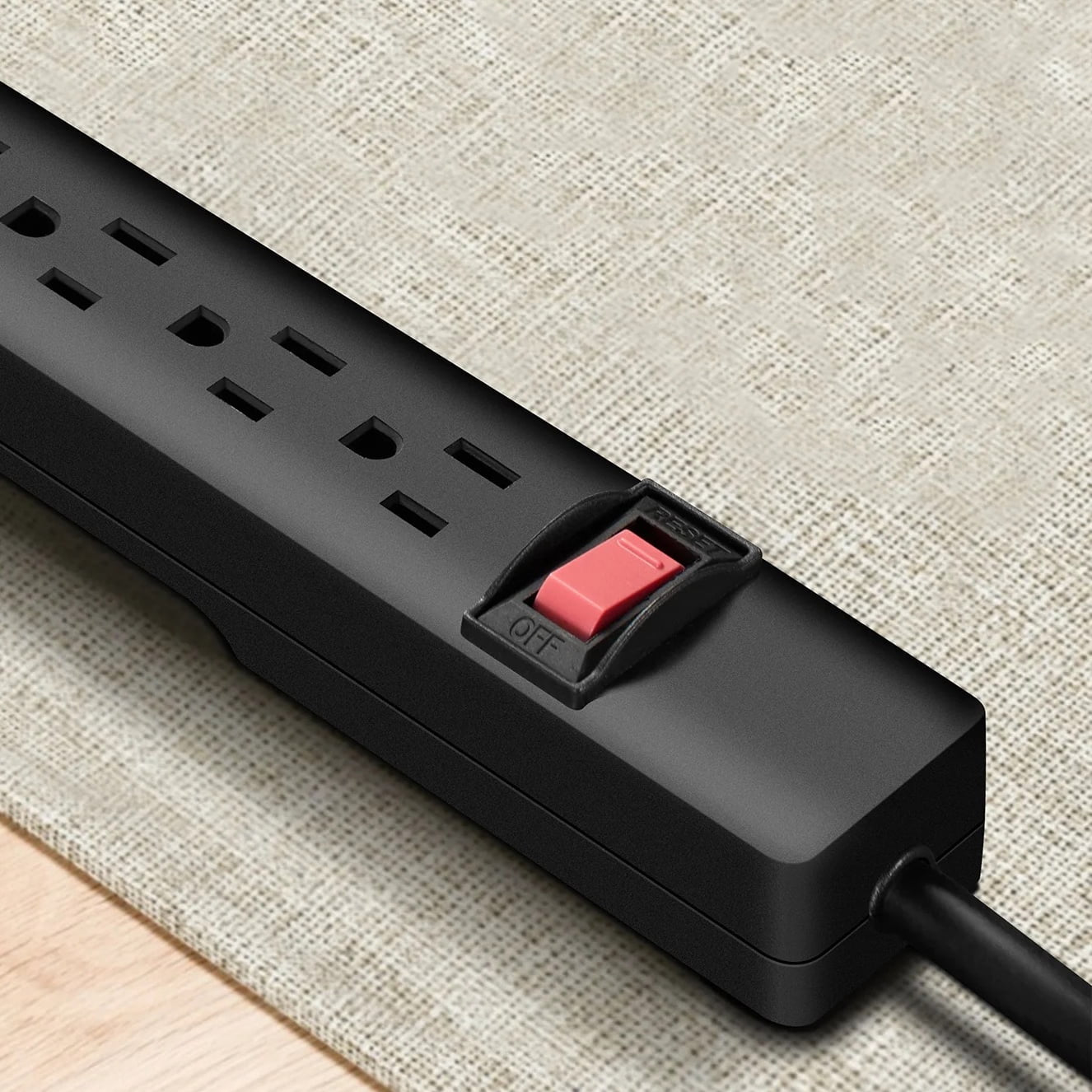 6-Outlet Indoor Power Strip with 8 Ft Extension Cord, ETL Certified, Black