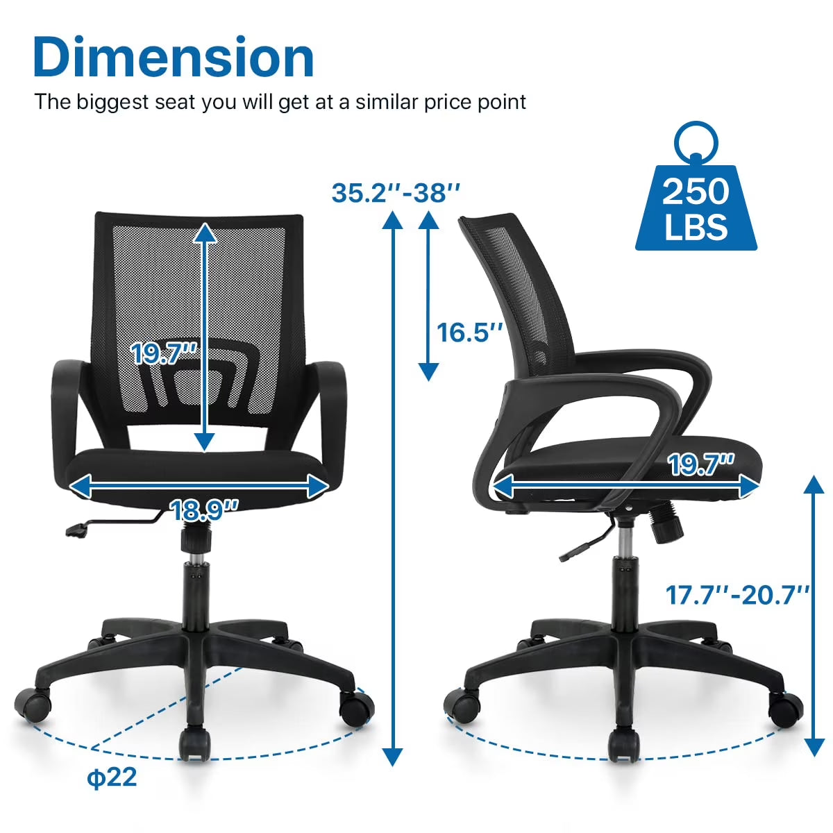 Mesh Office Chair Set of 3, Mid-Back Home Office Chair Adjustable Ergonomic Desk Chair (3 Pack， Black）