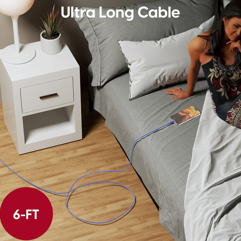 TALK WORKS Fast-Charge Lightning Cable - Mfi-Certified for Apple Iphone 13, 12, 11 Pro/Max/Mini, XR, Xs/Max, X, 8, 7, 6, 5, SE, Ipad, Airpods, Watch - 10Ft Long Fast Charger, Heavy-Duty Cord, Blue