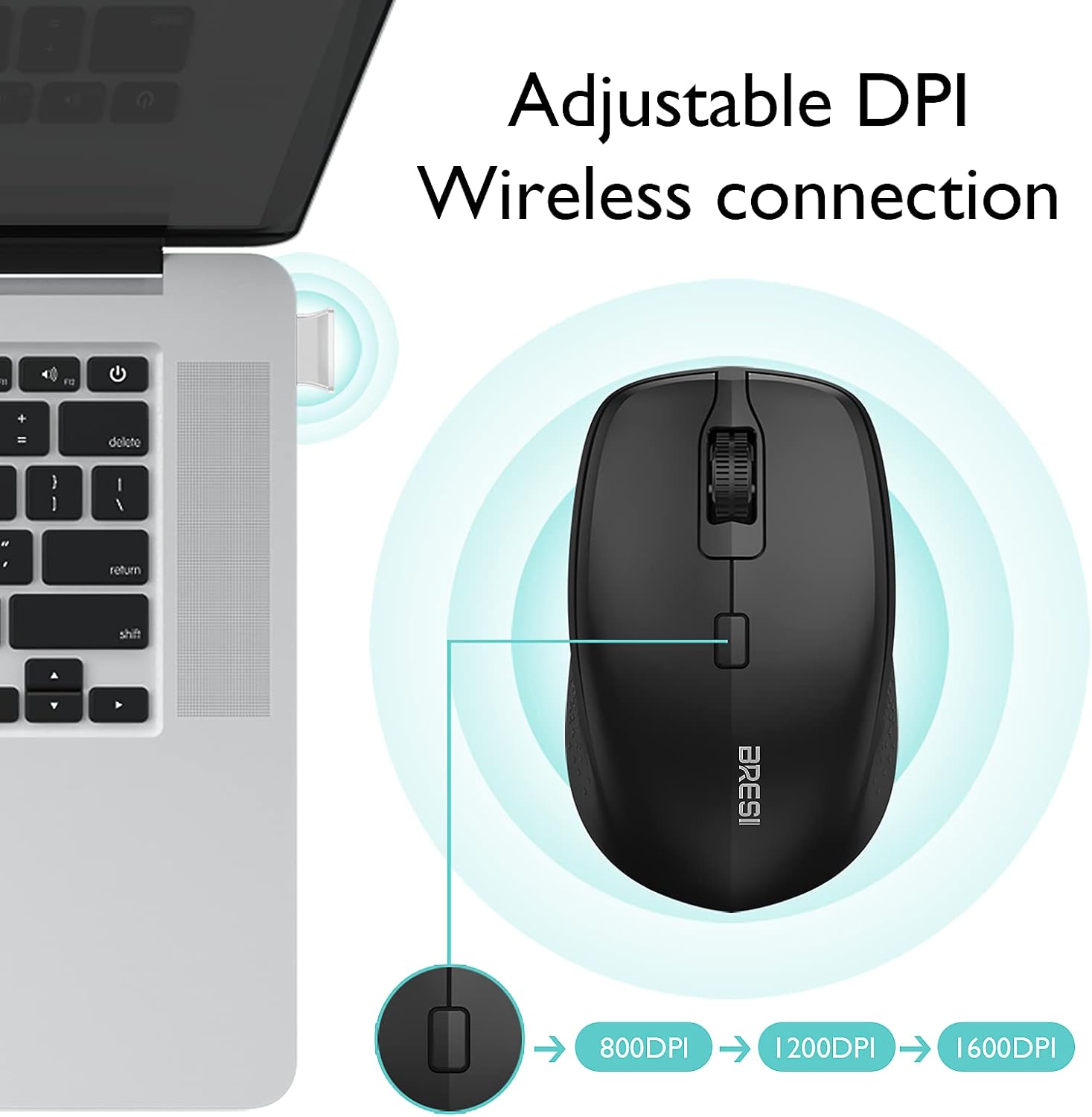 Ergonomic Bluetooth Mouse and Mouse Pad for Laptop, Silent Mouse with 3-Levels DPI, USB Nano Receiver for Android PC Notebook Computer Mac-Black