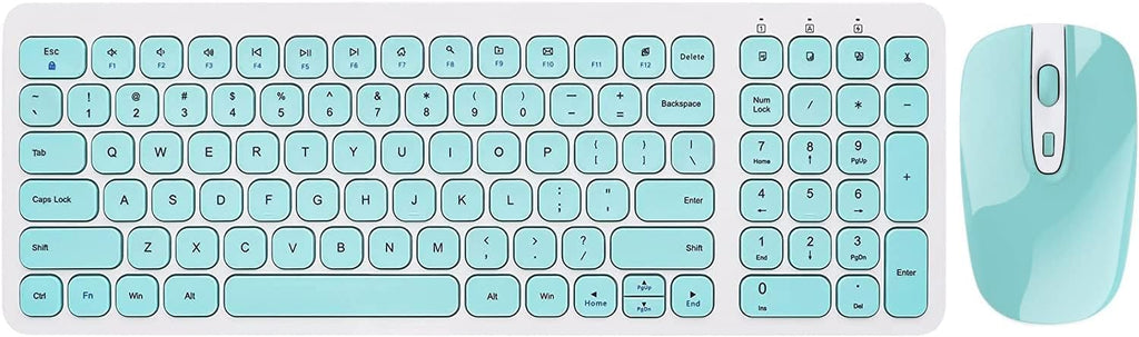 Wireless Keyboard and Mouse Combo, Ultra Thin Quiet Portable Wireless Keyboard and 2.4Ghz Wireless Mouse with Nano USB Receiver for Windows Laptop PC Notebook (White(Blue Keys))