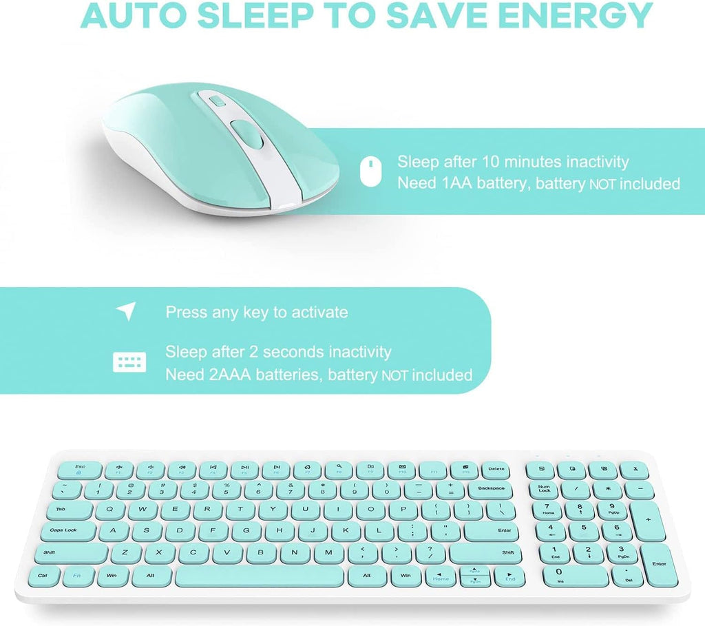 Wireless Keyboard and Mouse Combo, Ultra Thin Quiet Portable Wireless Keyboard and 2.4Ghz Wireless Mouse with Nano USB Receiver for Windows Laptop PC Notebook (White(Blue Keys))