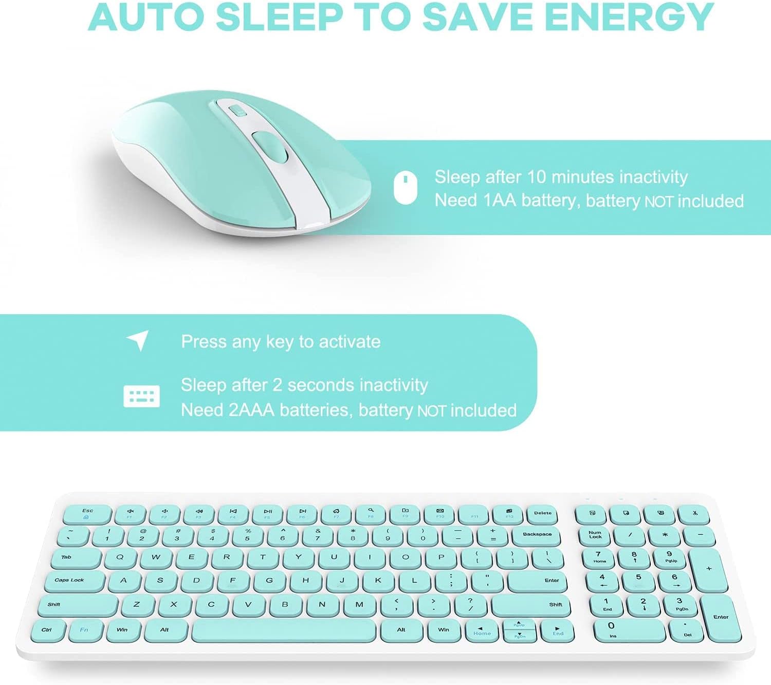 Wireless Keyboard and Mouse Combo, Ultra Thin Quiet Portable Wireless Keyboard and 2.4Ghz Wireless Mouse with Nano USB Receiver for Windows Laptop PC Notebook (White(Blue Keys))