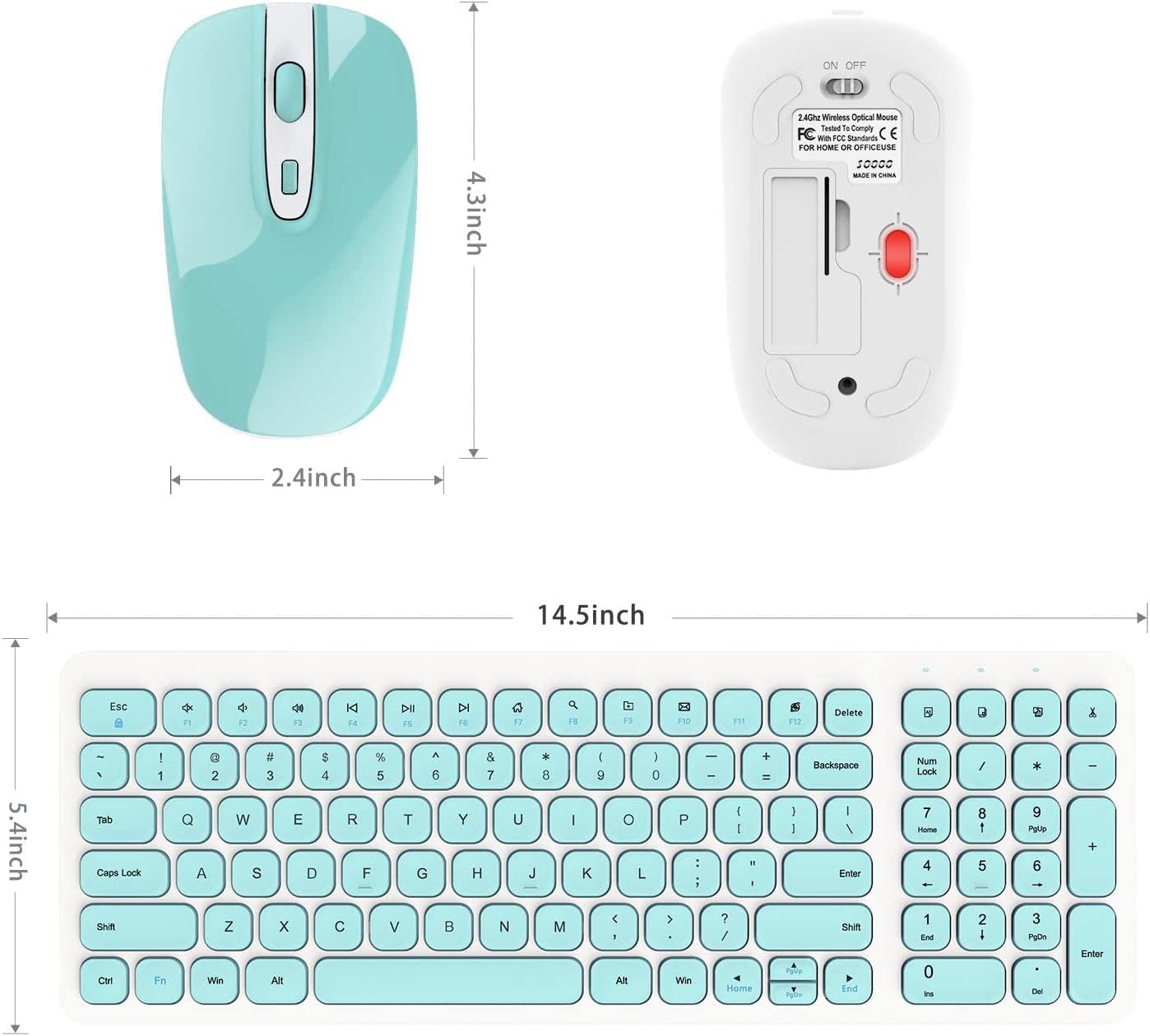Wireless Keyboard and Mouse Combo, Ultra Thin Quiet Portable Wireless Keyboard and 2.4Ghz Wireless Mouse with Nano USB Receiver for Windows Laptop PC Notebook (White(Blue Keys))