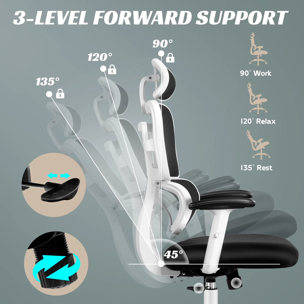 Ergonomic Office Chair, High Back Desk Chair, Breathable Mesh Computer Chair with Lumbar Support, Comfy Foam Cushion Home Office Chair, 300Lbs, White