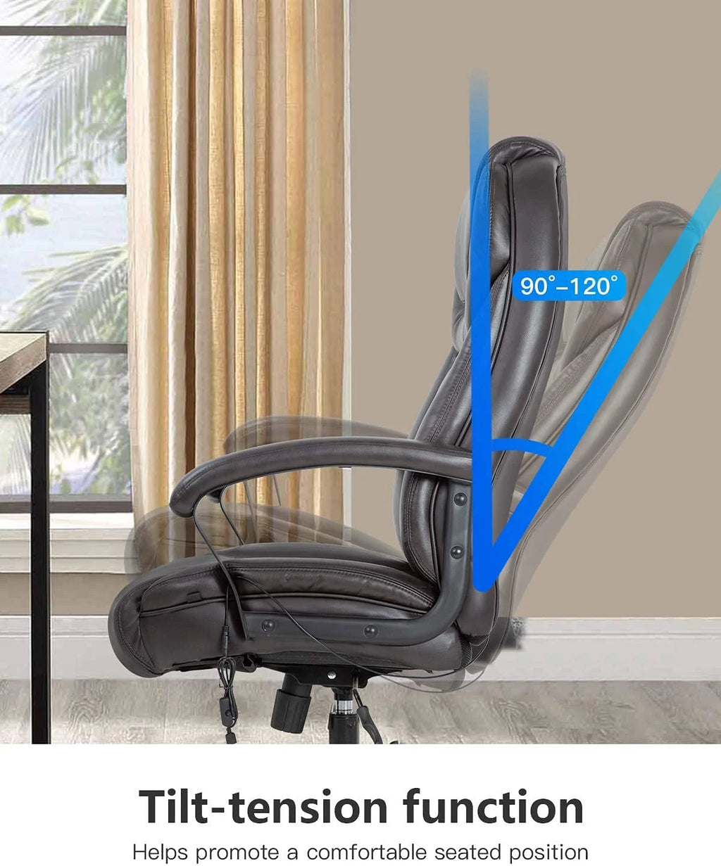 Big and Tall Office Chair, Lumbar Support, Rolling Swivel for Men, Women(Brown)