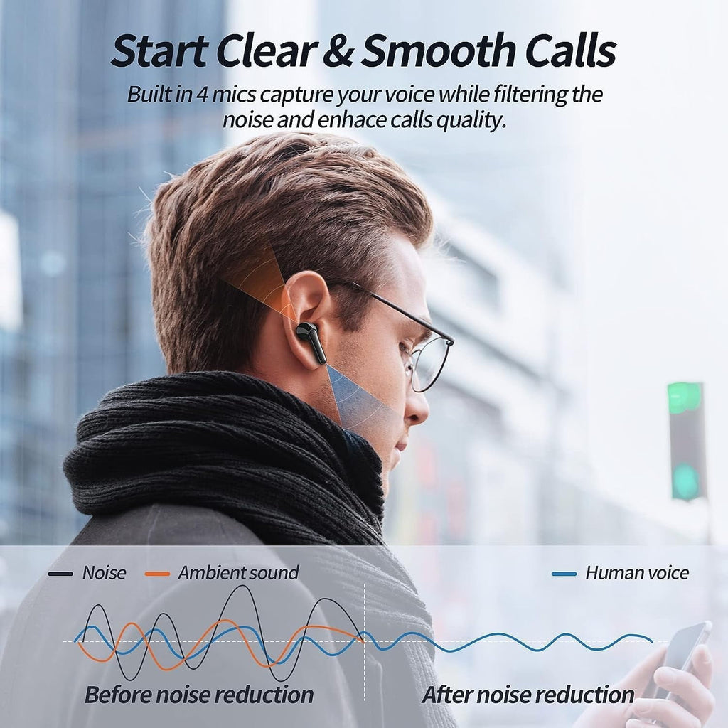 Wireless Bluetooth Earbuds with 76 Hours Playback, Noise Cancellation, Clear Call Quality, Power Display, Portable Charging Case, Lightweight, IPX7 Waterproof for Android and iOS