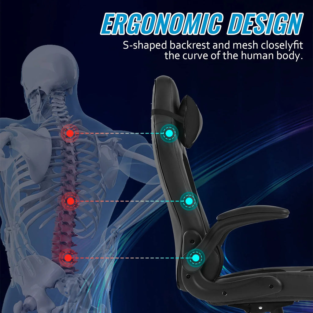 Ergonomic Gaming Chair, Lumbar Support, Swivel Rolling for Men, Women(Black)