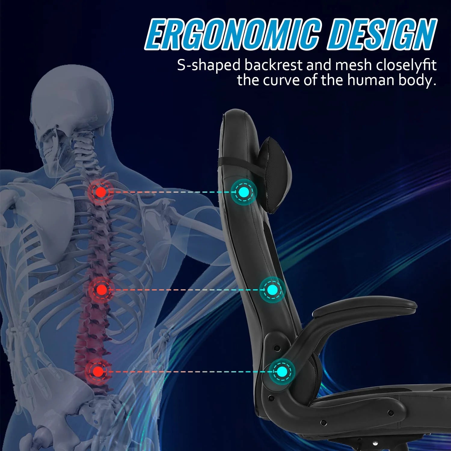 Ergonomic Gaming Chair, Lumbar Support, Swivel Rolling for Men, Women(Black)