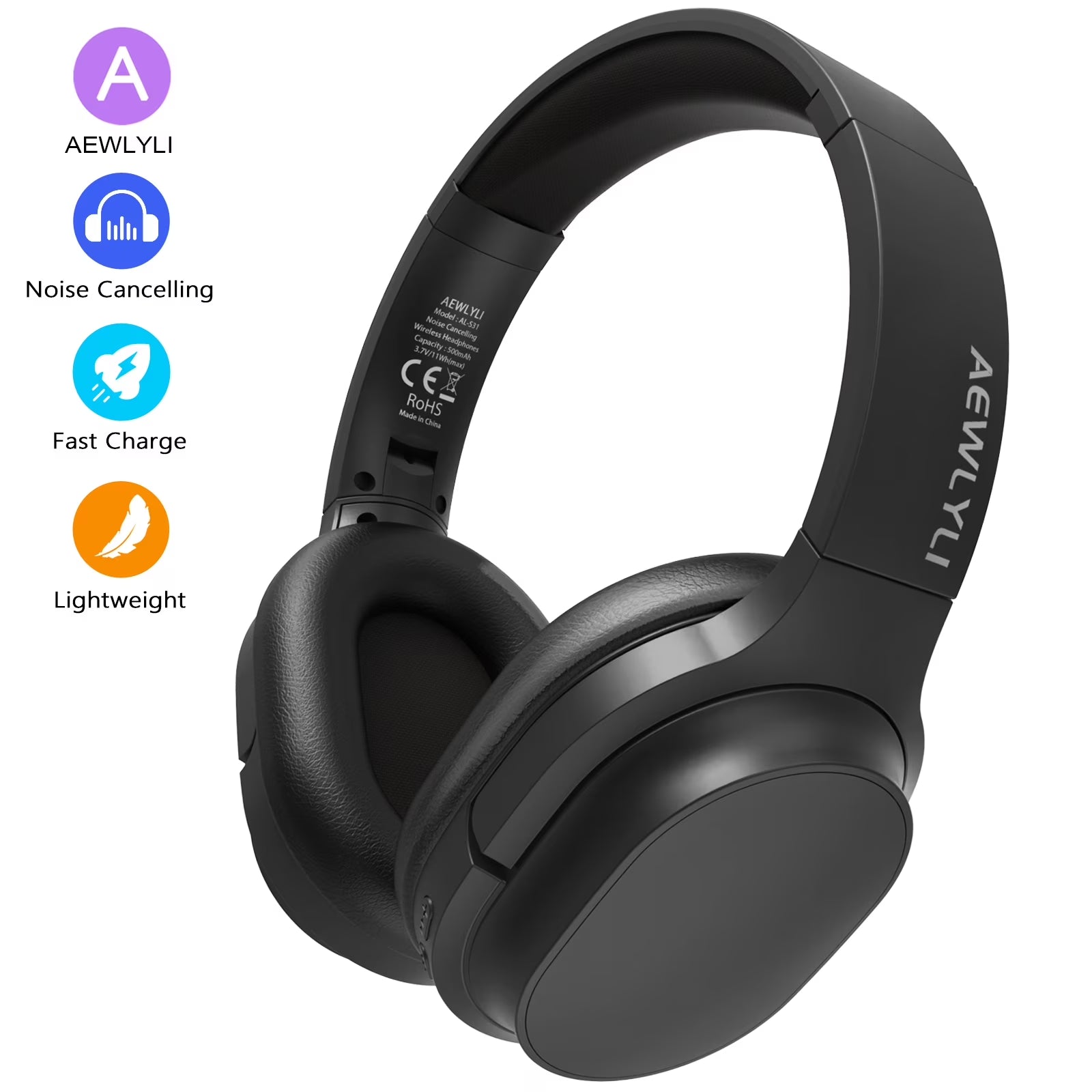 Noise Cancelling Headphones, Bluetooth over Ear Headphones, Wireless Foldable Stereo Microphone, S31 - Black