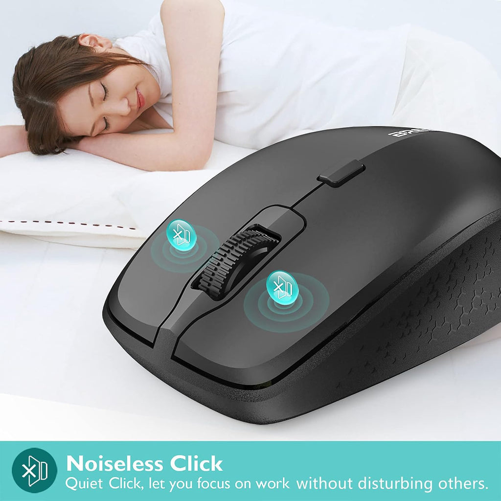 Ergonomic Bluetooth Mouse and Mouse Pad for Laptop, Silent Mouse with 3-Levels DPI, USB Nano Receiver for Android PC Notebook Computer Mac-Black