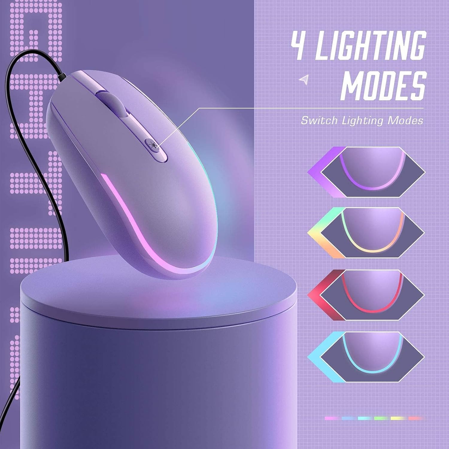 Wired Mouse - USB Computer Mice Wired with RGB Backlit Optical LED Mouse with Attached USB Cord for Laptops Notebooks Chromebook - Purple