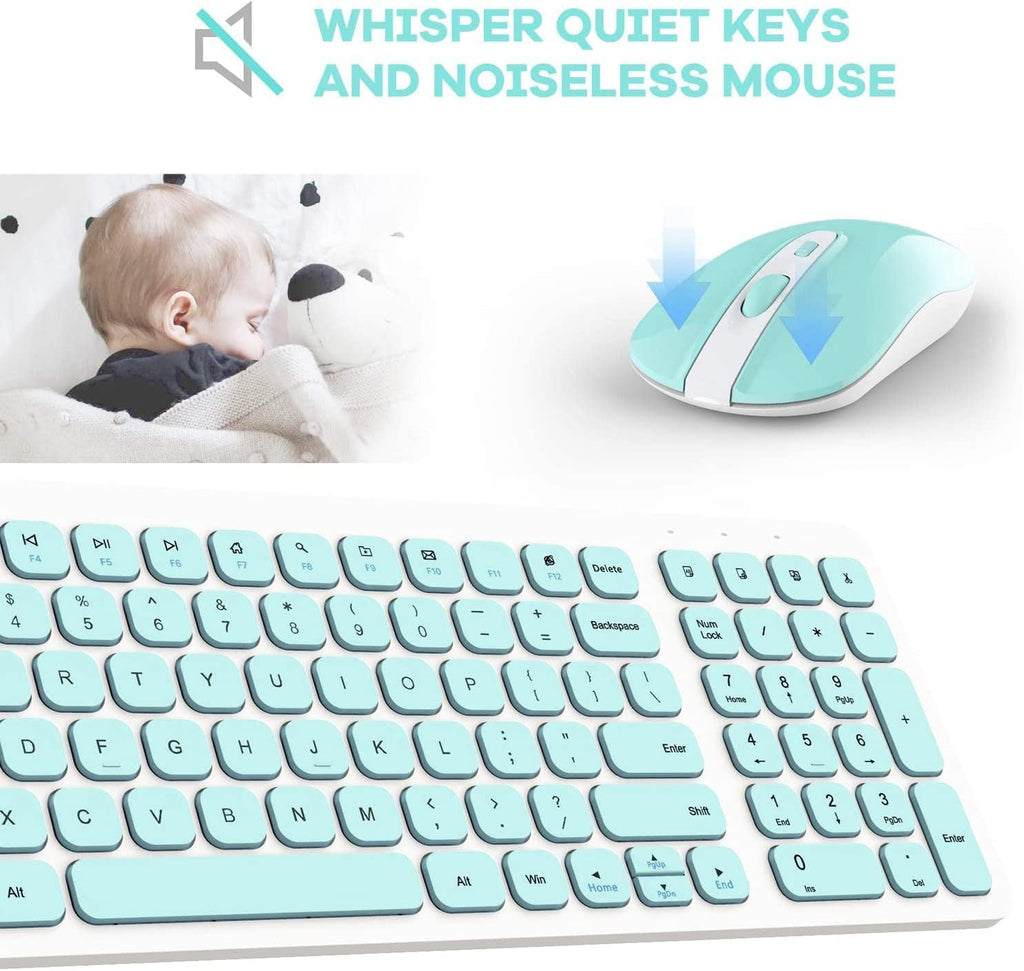 Wireless Keyboard and Mouse Combo, Ultra Thin Quiet Portable Wireless Keyboard and 2.4Ghz Wireless Mouse with Nano USB Receiver for Windows Laptop PC Notebook (White(Blue Keys))