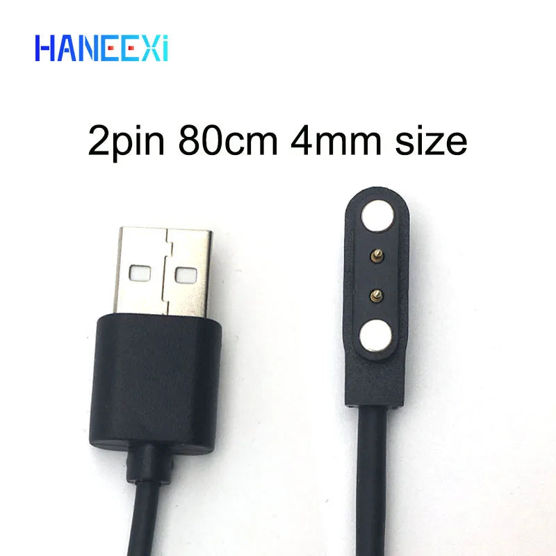 High Quality Magnet Charger Data Cable for T03 L15 L16 W26 Smart Watch Smartband 2Pin 4Mm Black 80Cm Power Chargers