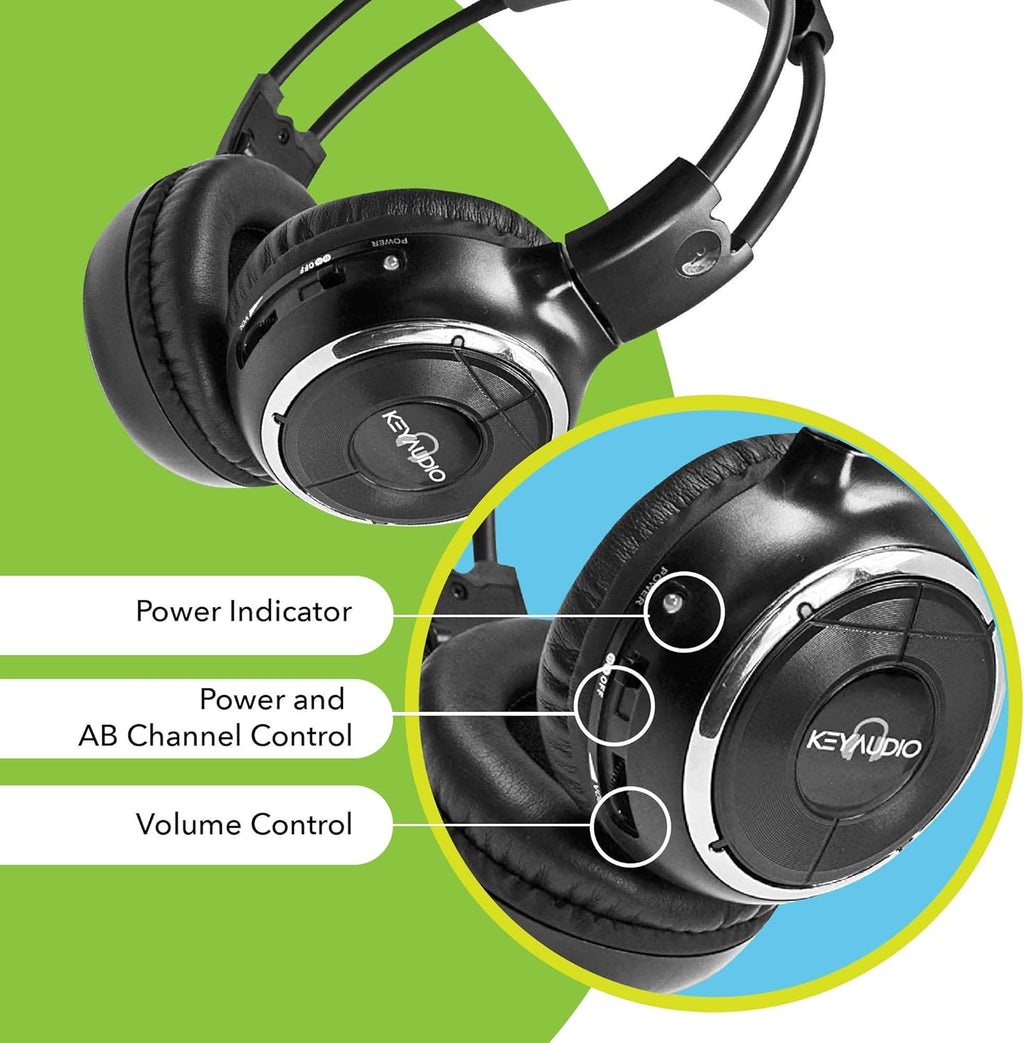 RP Accessories IR-2008B Infrared Wireless Headphones - 2-Channel Folding Universal Rear Entertainment System Headphones for Automotive, Television, and DVD Audio - Pack of 6