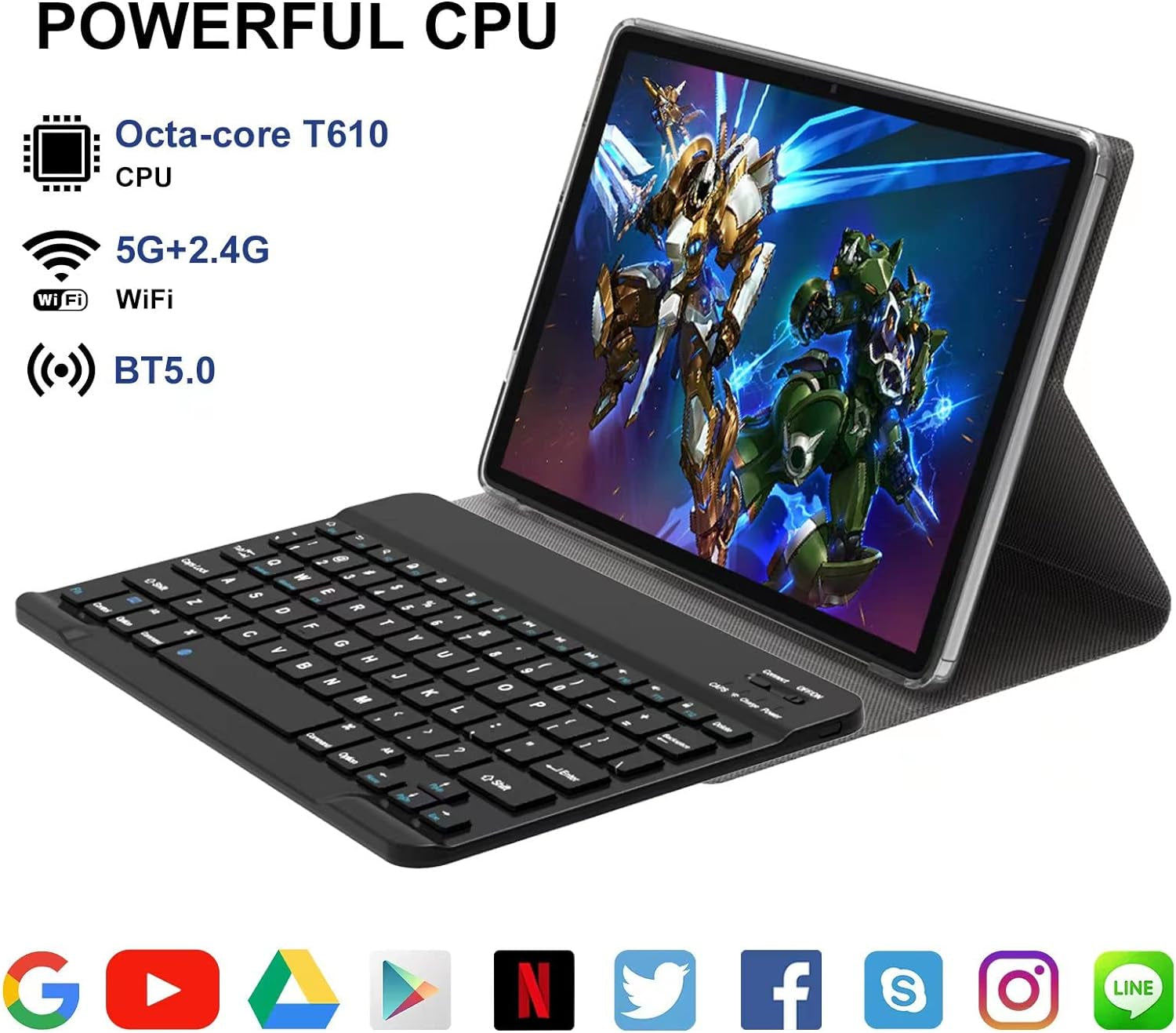 2024 Newest 2 in 1 Tablet, 10 Inch Tablet, 128GB Storage, 1TB Expand, Octa Core Android Tablet, Dual Camera 13MP, 2.4G/5G WIFI Tabelt, IPS FHD, with Stylus, Keyboard, Case, BT5.0, 7000Mah Battery, GPS