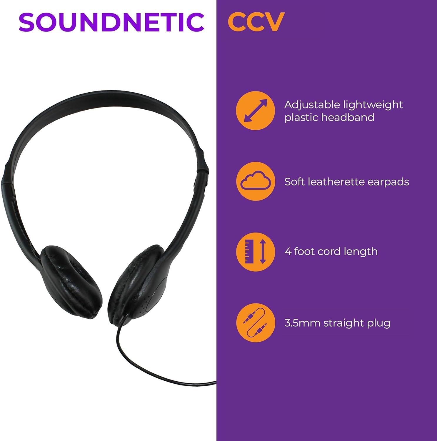SNCCV Bulk Classroom Headphones 10 Pack – Stereo Headphones with Leatherette Earpads & Volume Control, Black – Ideal for Schools