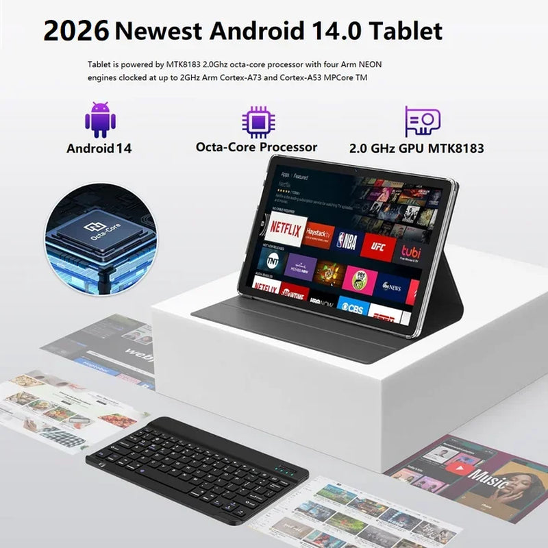 Tablet Android 14 Tablet,128Gb ROM+24GB RAM (8+16Virtual)+1Tb TF Expand,10 Inch Android Tablet with Keyboard,5G Wifi Tablet,Octa-Core Processor,13Mp+8Mp Camera,Bluetooth,Gps,Fhd Display,2 in 1 Tablet