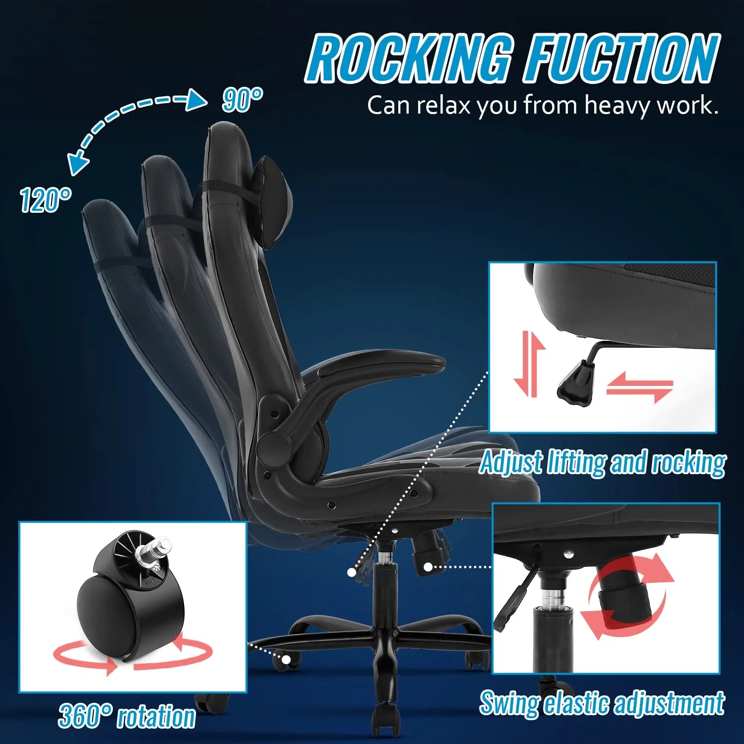 Ergonomic Gaming Chair, Lumbar Support, Swivel Rolling for Men, Women(Black)
