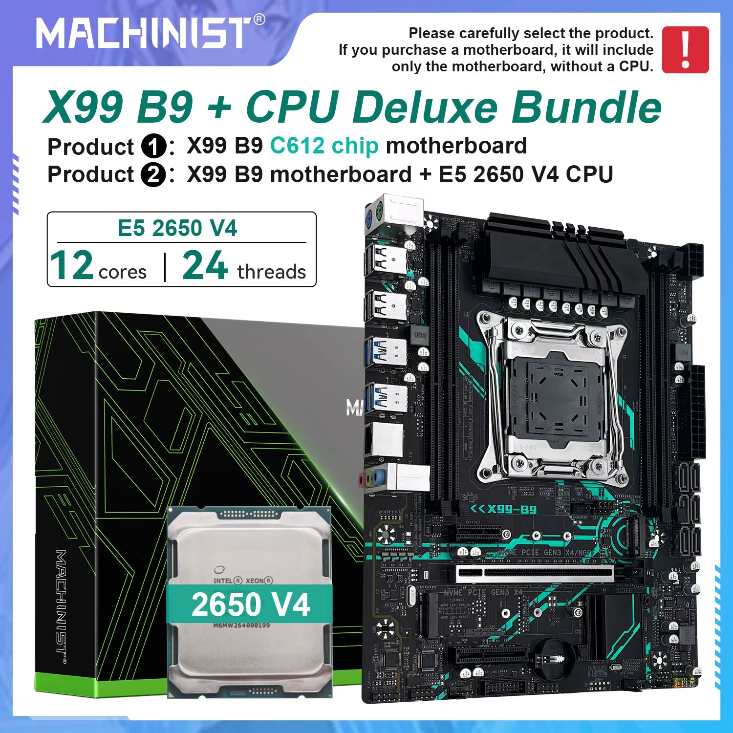 X99 B9 Motherboard LGA2011-3 Set Kit Xeon E5 2650 V4 CPU Supports DDR4 RAM M.2 NVME SATA M-ATX for Gaming Computer