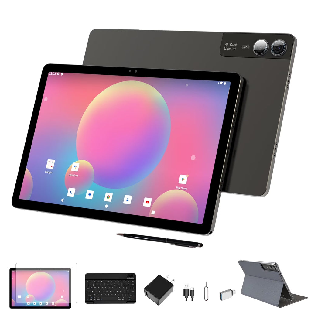 2024 Newest 2 in 1 Tablet, 10 Inch Tablet, 128GB Storage, 1TB Expand, Octa Core Android Tablet, Dual Camera 13MP, 2.4G/5G WIFI Tabelt, IPS FHD, with Stylus, Keyboard, Case, BT5.0, 7000Mah Battery, GPS