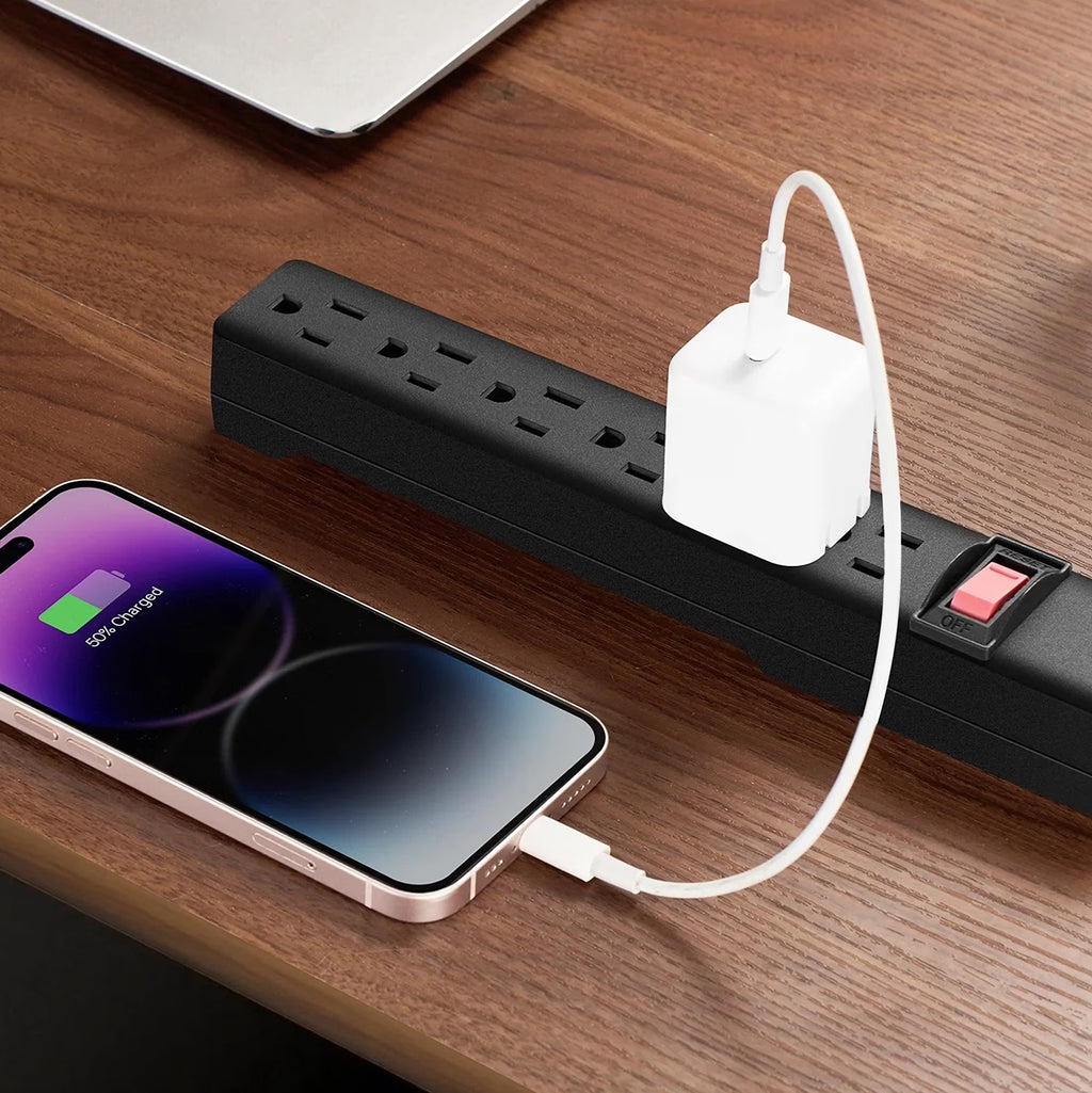 6-Outlet Indoor Power Strip with 8 Ft Extension Cord, ETL Certified, Black