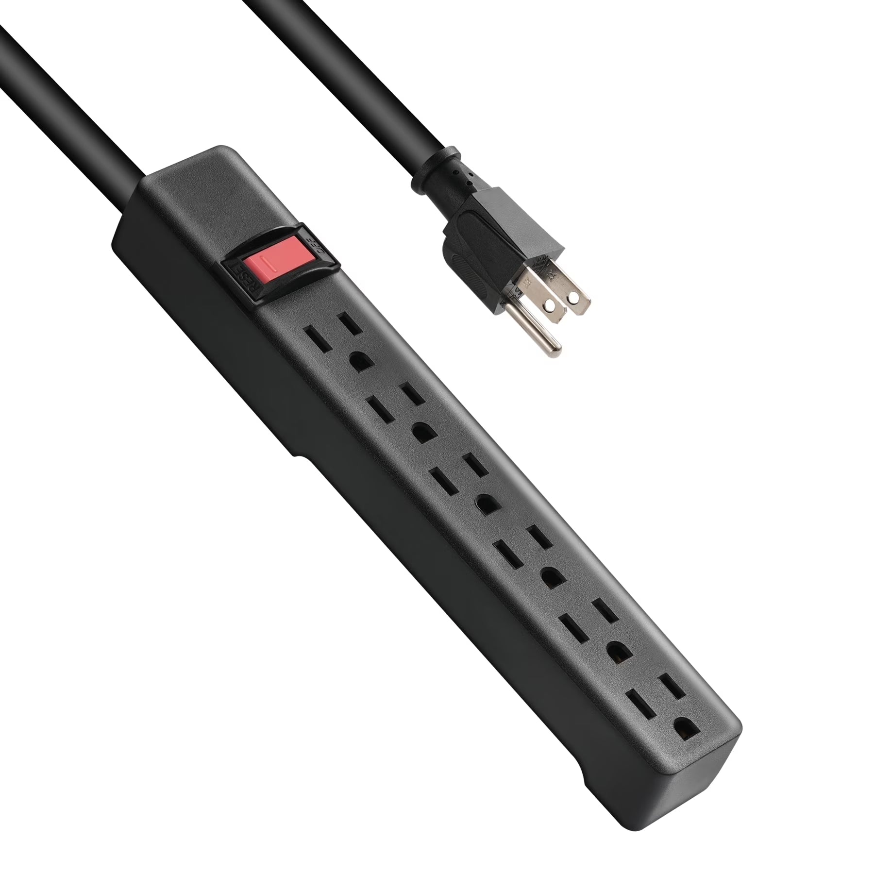 6-Outlet Indoor Power Strip with 8 Ft Extension Cord, ETL Certified, Black