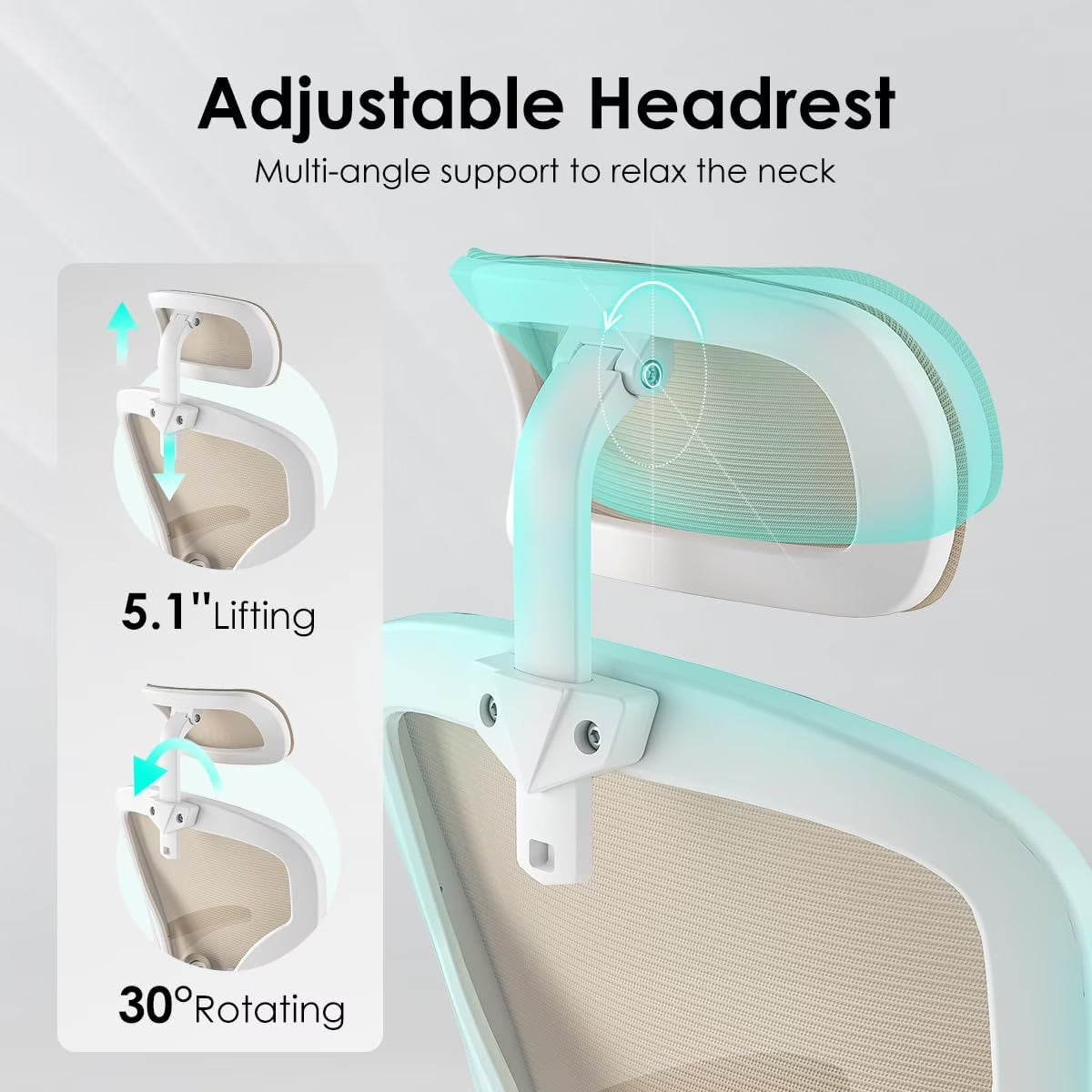 Ergonomic Office Chair, Home Office Desk Chair with Headrest, High Back Computer Chair with Armrests and Adjustable Lumbar Support for Home Office Study Bedroom, White & Khaki
