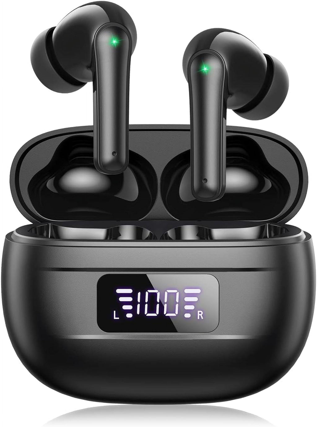 Wireless Bluetooth Earbuds with 76 Hours Playback, Noise Cancellation, Clear Call Quality, Power Display, Portable Charging Case, Lightweight, IPX7 Waterproof for Android and iOS