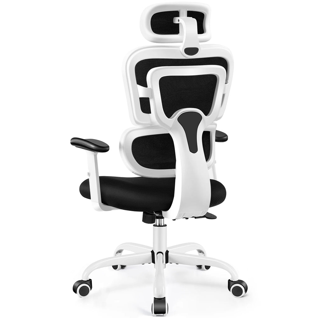 Ergonomic Office Chair, High Back Desk Chair, Breathable Mesh Computer Chair with Lumbar Support, Comfy Foam Cushion Home Office Chair, 300Lbs, White