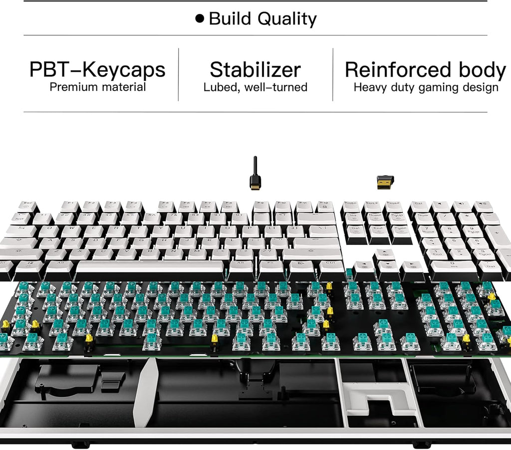 X5 Wireless Mechanical Keyboard with Kaihl Box Switch-Rose Red, Panda Computer Keyboard for Gaming, Typing, Ergonomic 108-Key Typewriter Keyboard with Wrist Rest