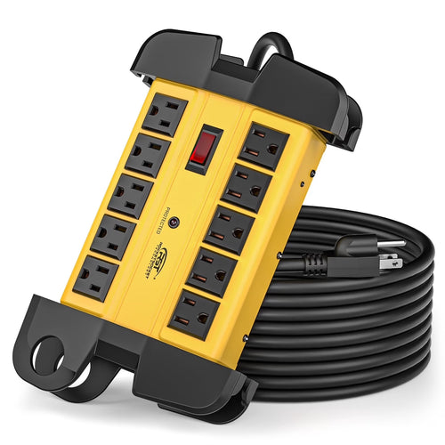 10 Outlets Metal Power Strip Heavy Duty Surge Protector 2800 Joules with 15FT Long Extension Cord for Workshop Office Garage Kitchen, ETL Listed