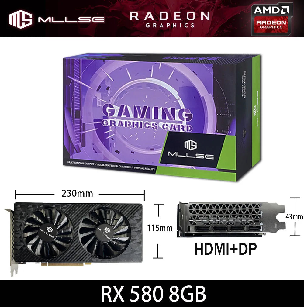 AMD RX 580 8GB 2048SP Gaming Graphics Card GDDR5 256Bit PCI-E 3.0 ×16 8Pin Radeon GPU Rx 580 Video Card Placa De Video
