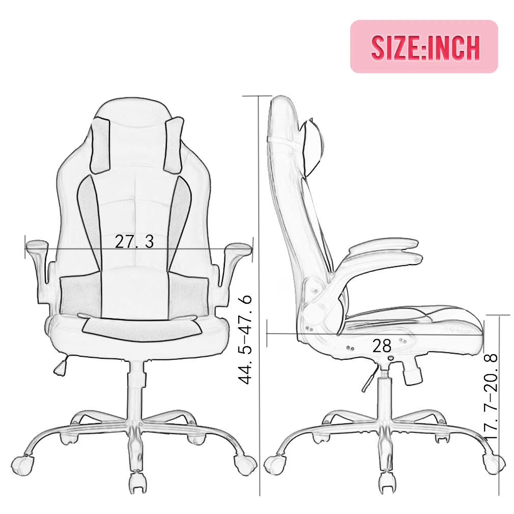 Massage Gaming Chair - Ergonomic PU Leather , Lumbar Support Office Chair for Girls，Pink