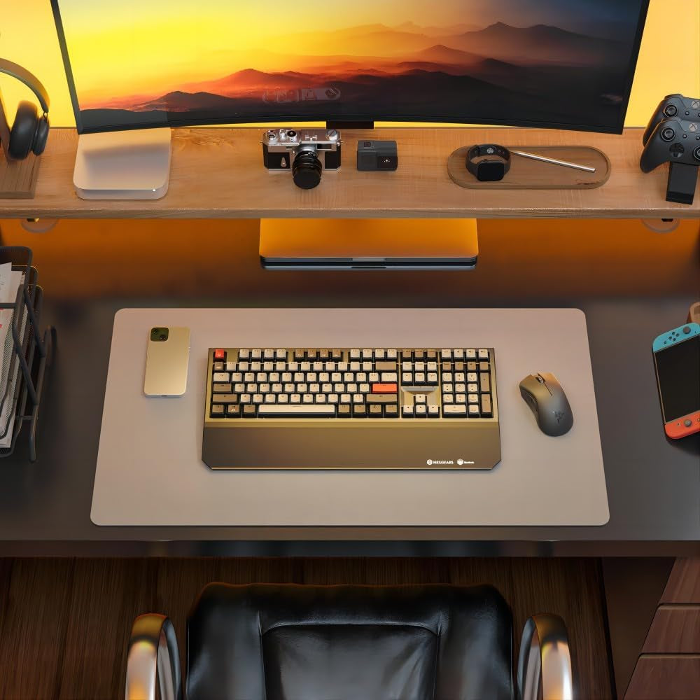 X5 Wireless Mechanical Keyboard with Kaihl Box Switch-Rose Red, Panda Computer Keyboard for Gaming, Typing, Ergonomic 108-Key Typewriter Keyboard with Wrist Rest