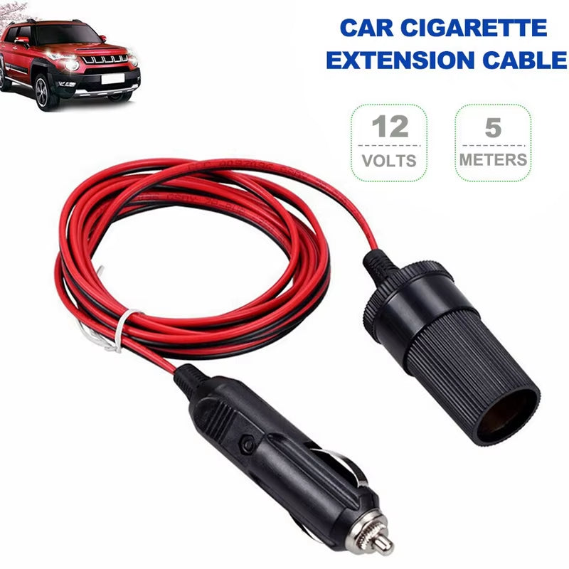 12V 10A Car Cigarette Lighter Socket Extension Cord Cable 2M/5M Male Plug to Female Socket Extension Cable Car Interior